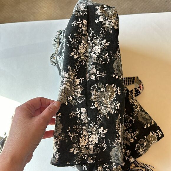 AMERICA & BEYOND Women's Cotton Floral Fringe Medallion Boho Tote Bag Black - Picture 10 of 16